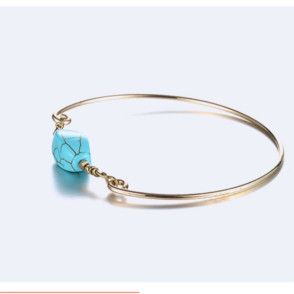 Turquoise & Gold Wire Bangle Bracelet - Picture 2 of 4